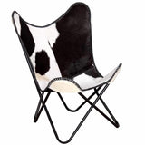 Butterfly Chair Black and White Real Cowhide Leather - Close-Up Angle