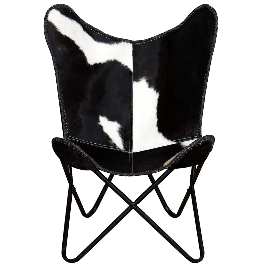 Butterfly Chair Black and White Real Cowhide Leather