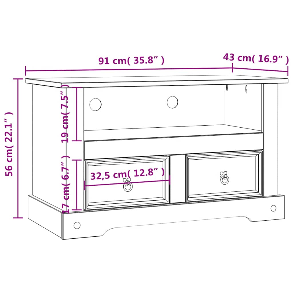 Tv Cabinet Mexican Pine Corona Range 91x43x56 Cm