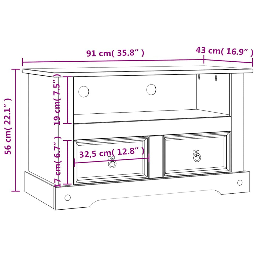 TV Cabinet Mexican Pine Corona Range 91x43x56 cm