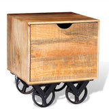 Side Table with Drawer Wheels Mango Wood 40x40x45 cm - Side View