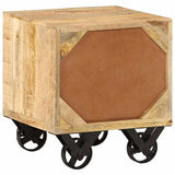 Side Table with Drawer Wheels Mango Wood 40x40x45 cm