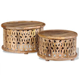 Two Piece Coffee Table Set Solid Mango Wood - Front View