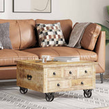 Coffee Table Rough Mango Wood 70x70x40 cm - Side View