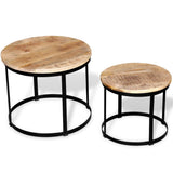 Coffee Table Set 2 Pieces Rough Mango Wood Round 40/50 cm - Front View