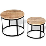 Coffee Table Set 2 Pieces Rough Mango Wood Round 40/50 cm - Side View