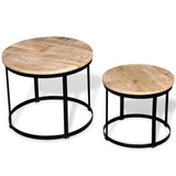 Coffee Table Set 2 Pieces Rough Mango Wood Round 40/50 cm - 45-Degree Angle