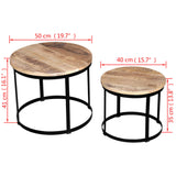 Coffee Table Set 2 Pieces Rough Mango Wood Round 40/50 cm - Close-Up Angle