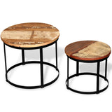 Coffee Table Set 2 Pieces Solid Reclaimed Wood Round 40/50cm - Front View