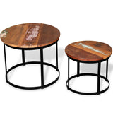 Coffee Table Set 2 Pieces Solid Reclaimed Wood Round 40/50cm - Side View