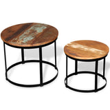 Coffee Table Set 2 Pieces Solid Reclaimed Wood Round 40/50cm - Top-Down View