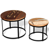 Coffee Table Set 2 Pieces Solid Reclaimed Wood Round 40/50cm - 45-Degree Angle