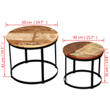 Coffee Table Set 2 Pieces Solid Reclaimed Wood Round 40/50cm - Close-Up Angle