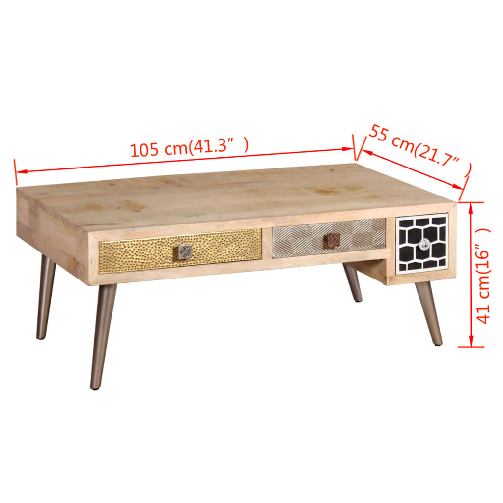 Coffee Table with Drawers Solid Mango Wood 105x55x41 cm