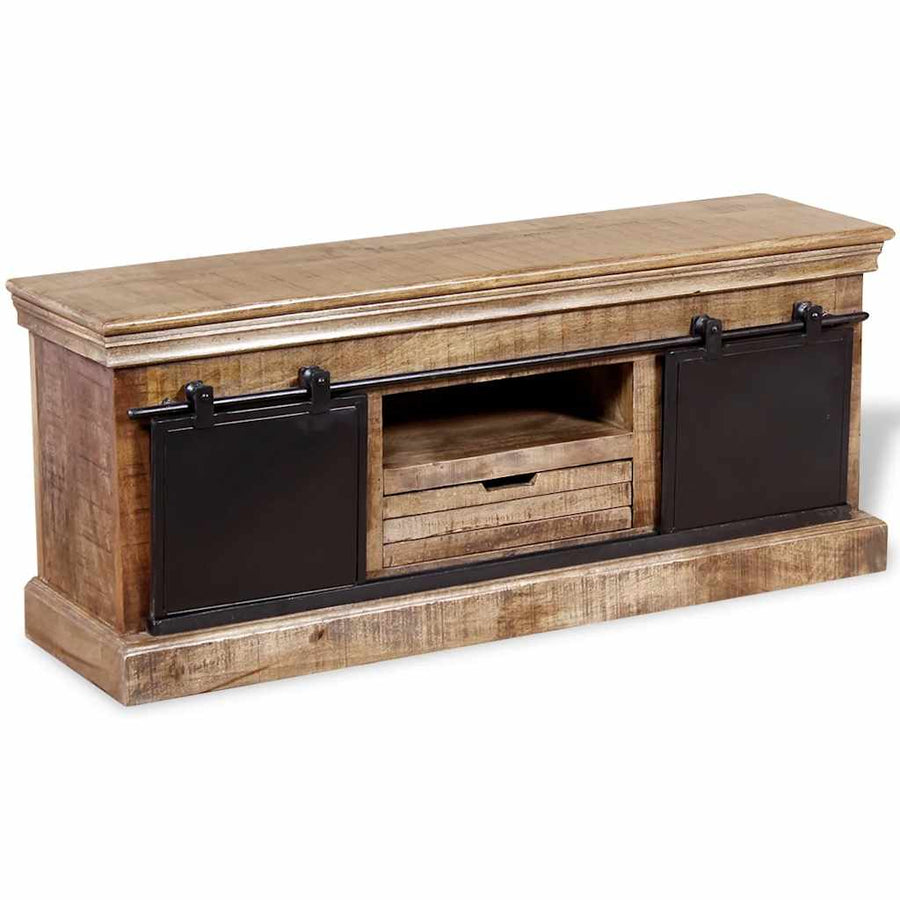 TV Cabinet with 2 Sliding Doors Solid Mango Wood 110x30x45 cm