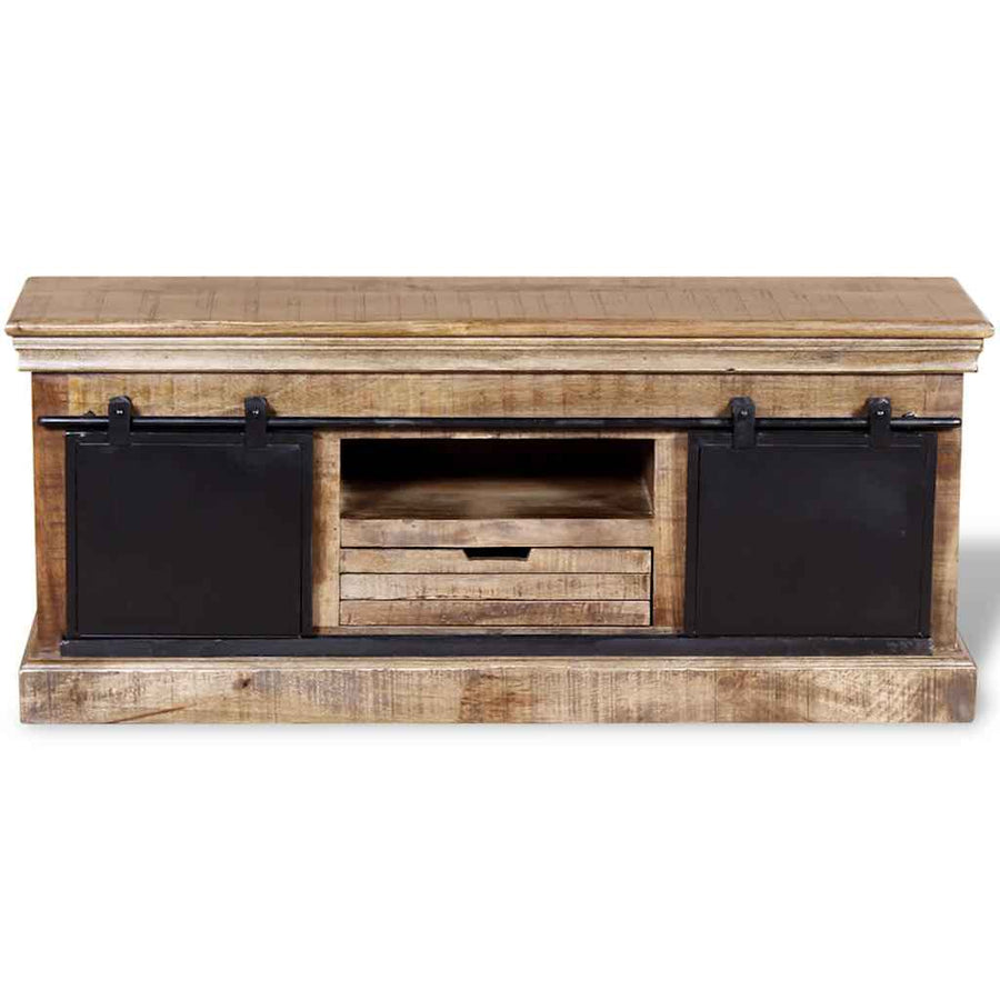 TV Cabinet with 2 Sliding Doors Solid Mango Wood 110x30x45 cm