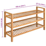 Shoe Rack with 3 Shelves 100x27x60 cm Solid Oak Wood - 45-Degree Angle