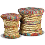 Stools with Chindi Details 2 pcs Multicolour Bamboo