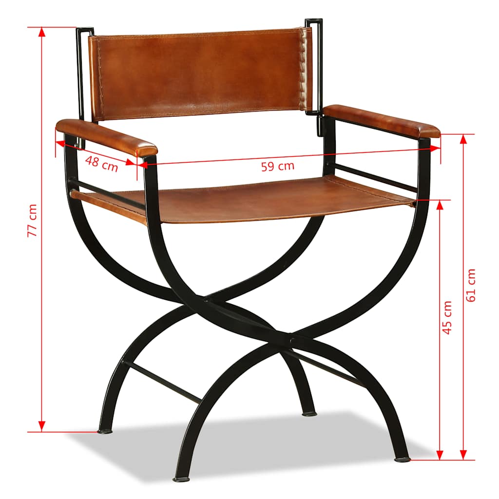 Folding Chair Black and Brown Real Leather