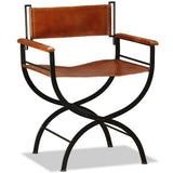 Folding Chair Black and Brown Real Leather