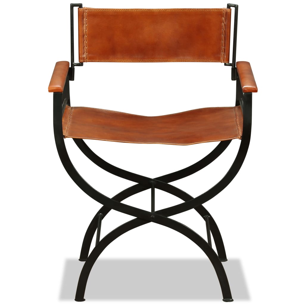 Folding Chair Black and Brown Real Leather