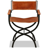 Folding Chair Black and Brown Real Leather - Rear View