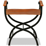 Folding Chair Black and Brown Real Leather