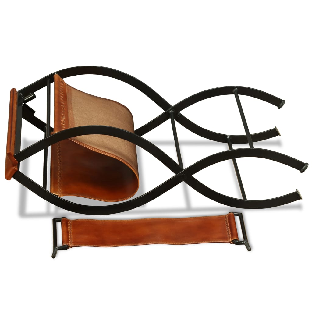Folding Chair Black and Brown Real Leather