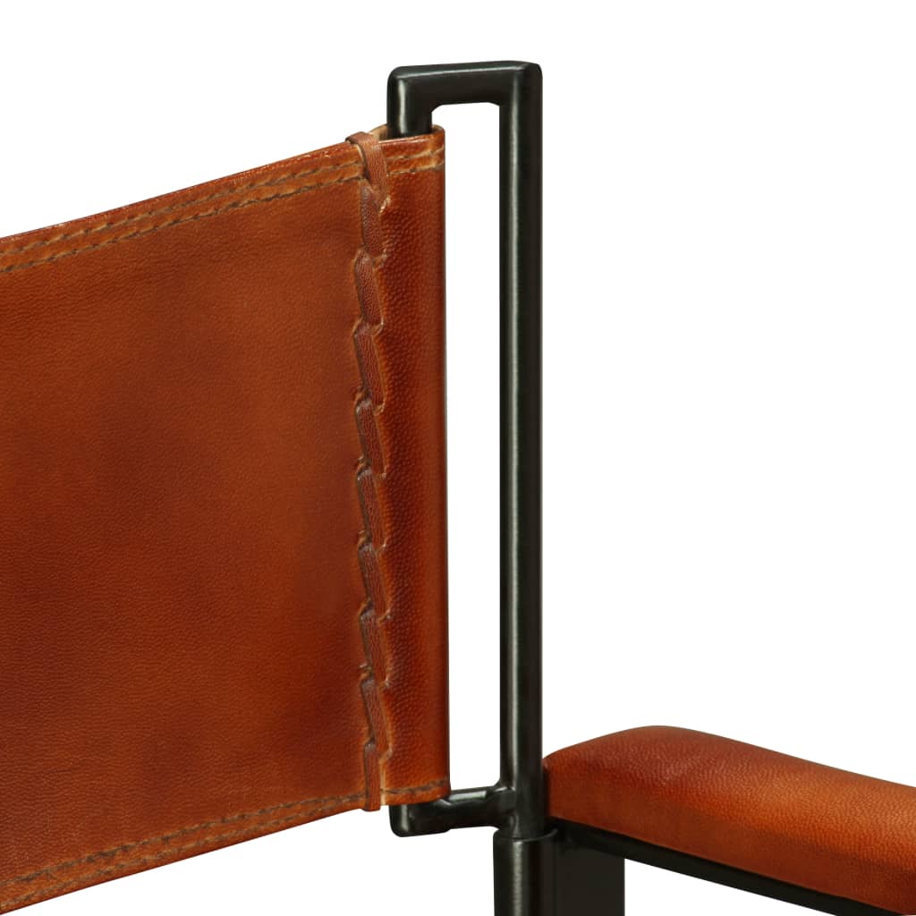 Folding Chair Black and Brown Real Leather