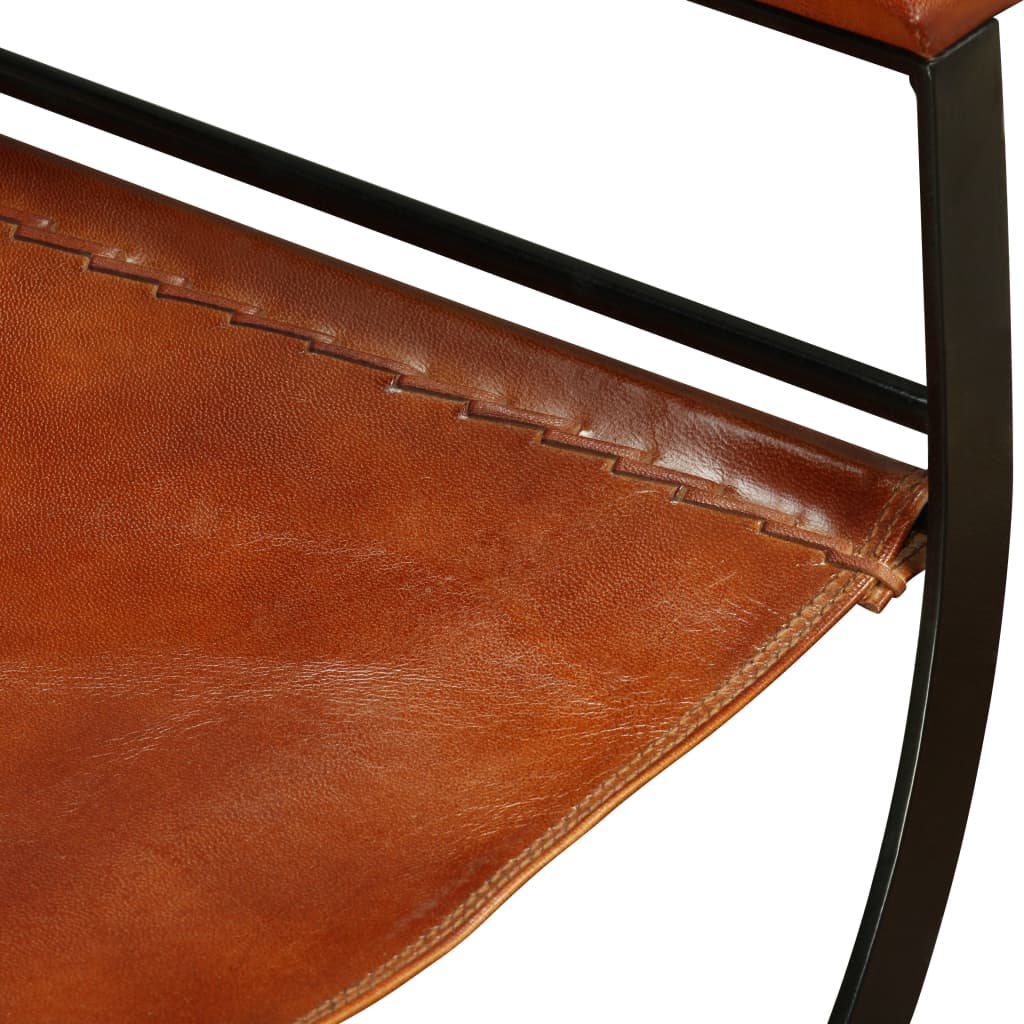 Folding Chair Black and Brown Real Leather