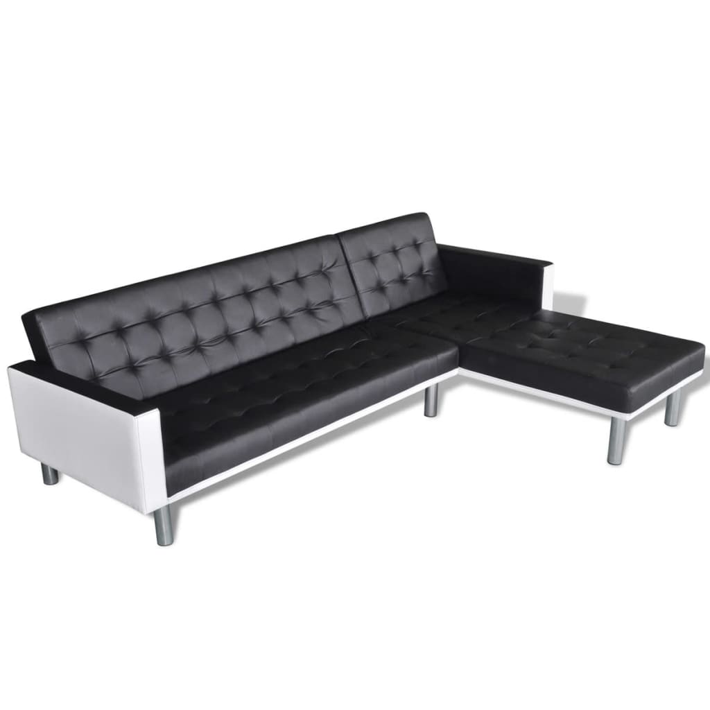 L-shaped Sofa Bed Faux Leather Black