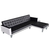 L-shaped Sofa Bed Faux Leather Black - Front View