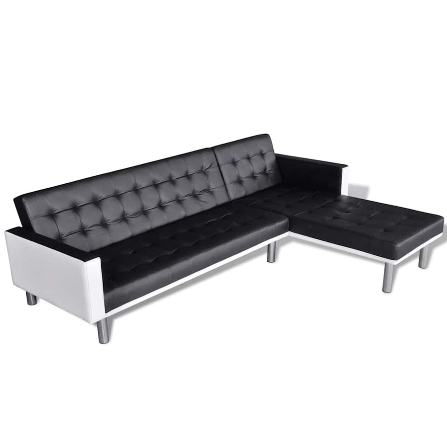 L-shaped Sofa Bed Faux Leather Black