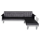 L-shaped Sofa Bed Faux Leather Black - Side View
