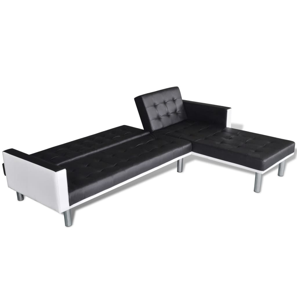 L-shaped Sofa Bed Faux Leather Black