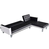 L-shaped Sofa Bed Faux Leather Black