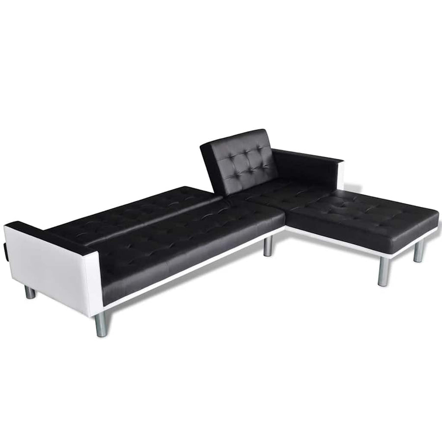 L-shaped Sofa Bed Faux Leather Black