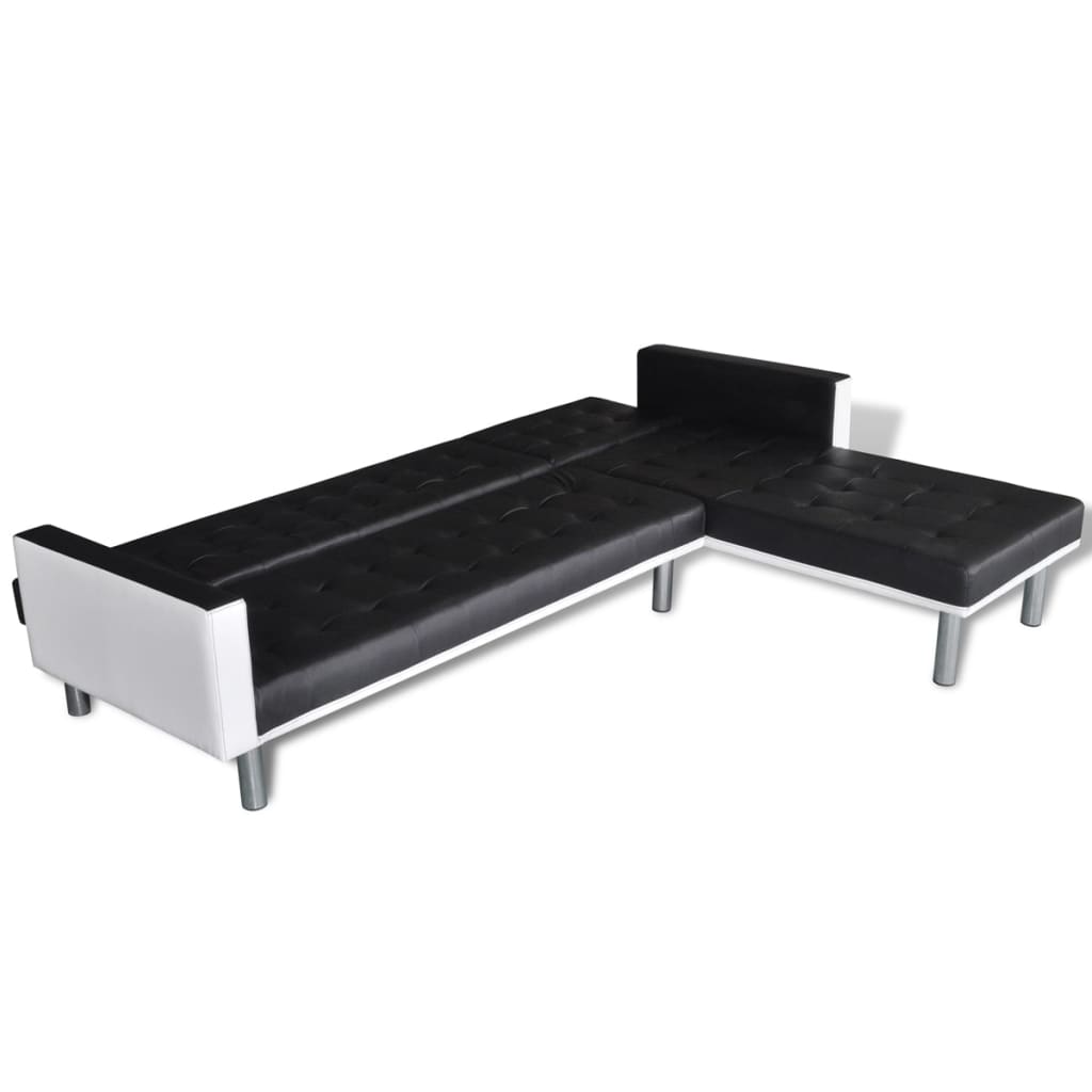 L-shaped Sofa Bed Faux Leather Black