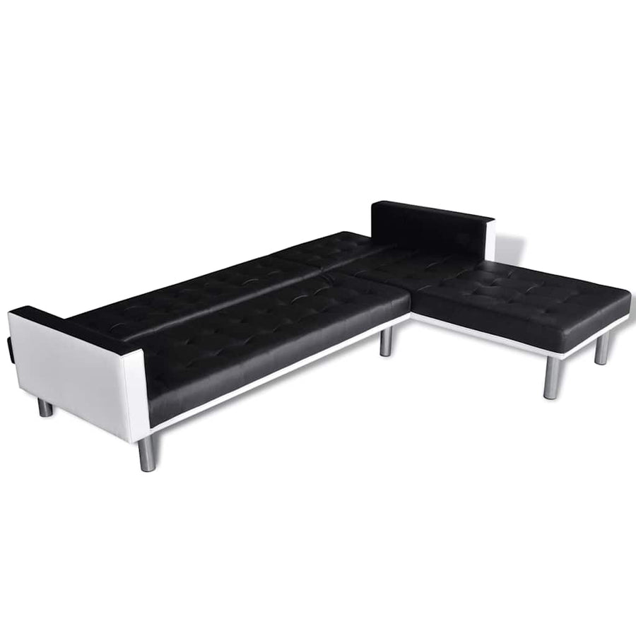 L-shaped Sofa Bed Faux Leather Black