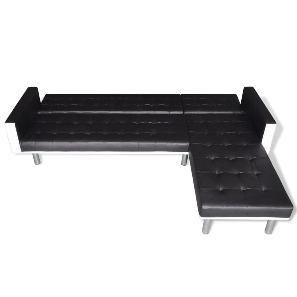 L-shaped Sofa Bed Faux Leather Black