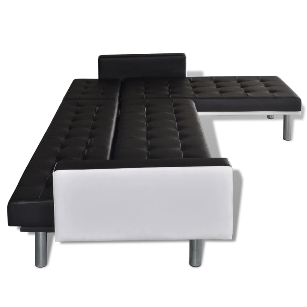 L-shaped Sofa Bed Faux Leather Black