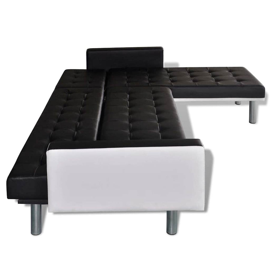 L-shaped Sofa Bed Faux Leather Black