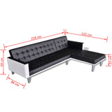 L-shaped Sofa Bed Faux Leather Black - Extra Image