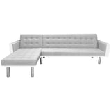 Corner Sofa Bed Fabric  218x155x69 cm White and Grey - Front View