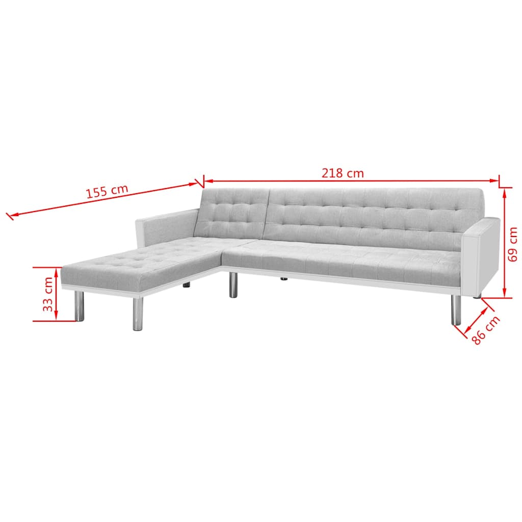 Corner Sofa Bed Fabric  218x155x69 cm White and Grey