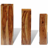 3 Piece Plant Stands Solid Acacia Wood Brown