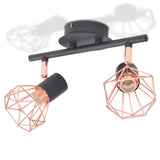 Ceiling Lamp with 2 Spotlights E14 Black and Copper - Front View