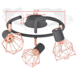 Ceiling Lamp with 3 Spotlights E14 Black and Copper - 45-Degree Angle