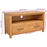TV Cabinet 90x35x48 cm Solid Oak Wood - Close-Up Angle