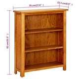 3-Tier Bookcase 70x22.5x82 cm Solid Oak Wood - Rear View